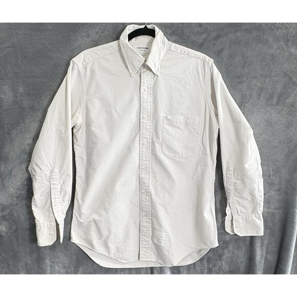 THOM BROWNE NY Men Button Front Shirt Sz 3 White Collared Long Sleeve 51-22 - Picture 1 of 16